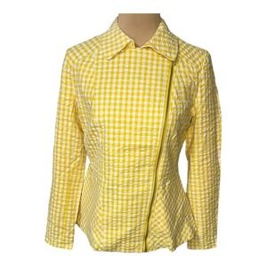 NWOT Isaac Mizrahi Live Yellow Gingham Asymmetrical Zip Front Jacket Size 6